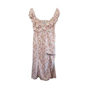 Petal & Pup Fargo Pink Floral Midi Dress Smocked Front Slit Cottagecore Size 6